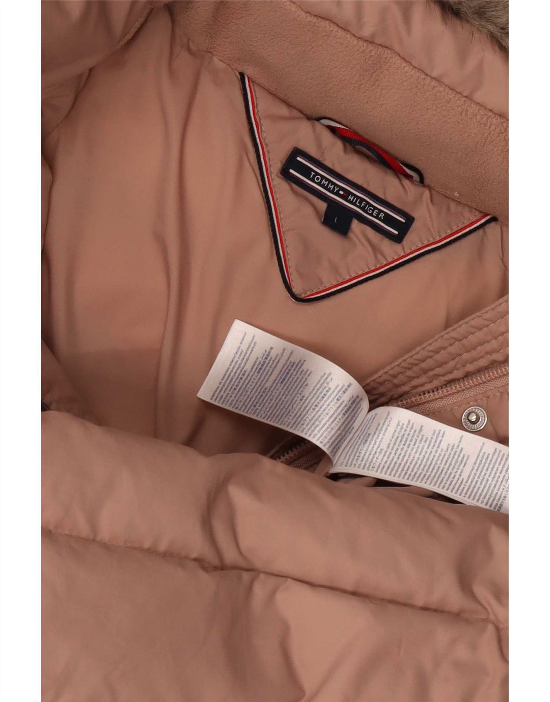 Palton căptușit cu glugă pentru femei Tommy Hilfiger UK 14, mare, roz, poliester