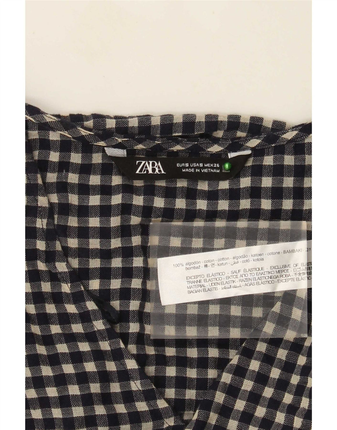 Rochie de bază cu mânecă lungă pentru femei Zara UK 10, bumbac vichy, albastru bleumarin