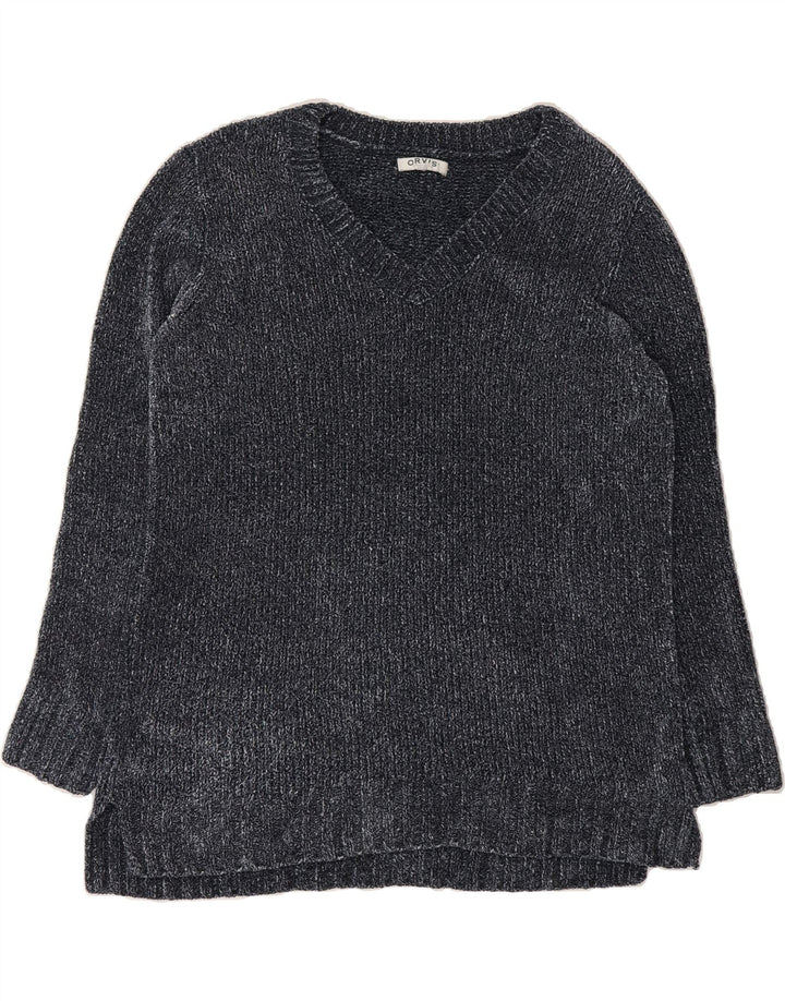 ORVIS Womens V-Neck Jumper Sweater UK 14 Large Grey Polyester Vintage Orvis and Second-Hand Orvis from Messina Hembry 