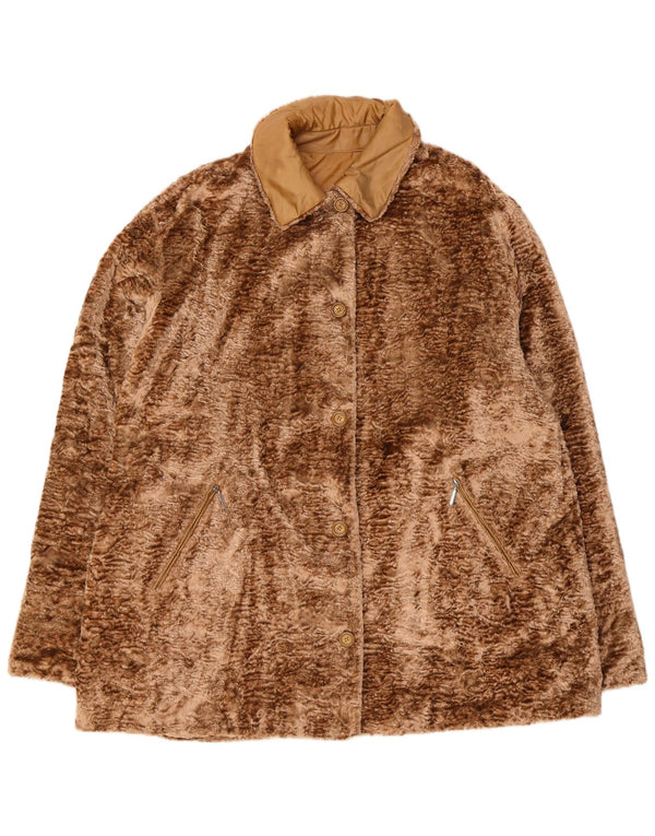Jachetă vintage pentru femei, cu îmbrăcăminte de blană artificială, UK 18 XL, maro