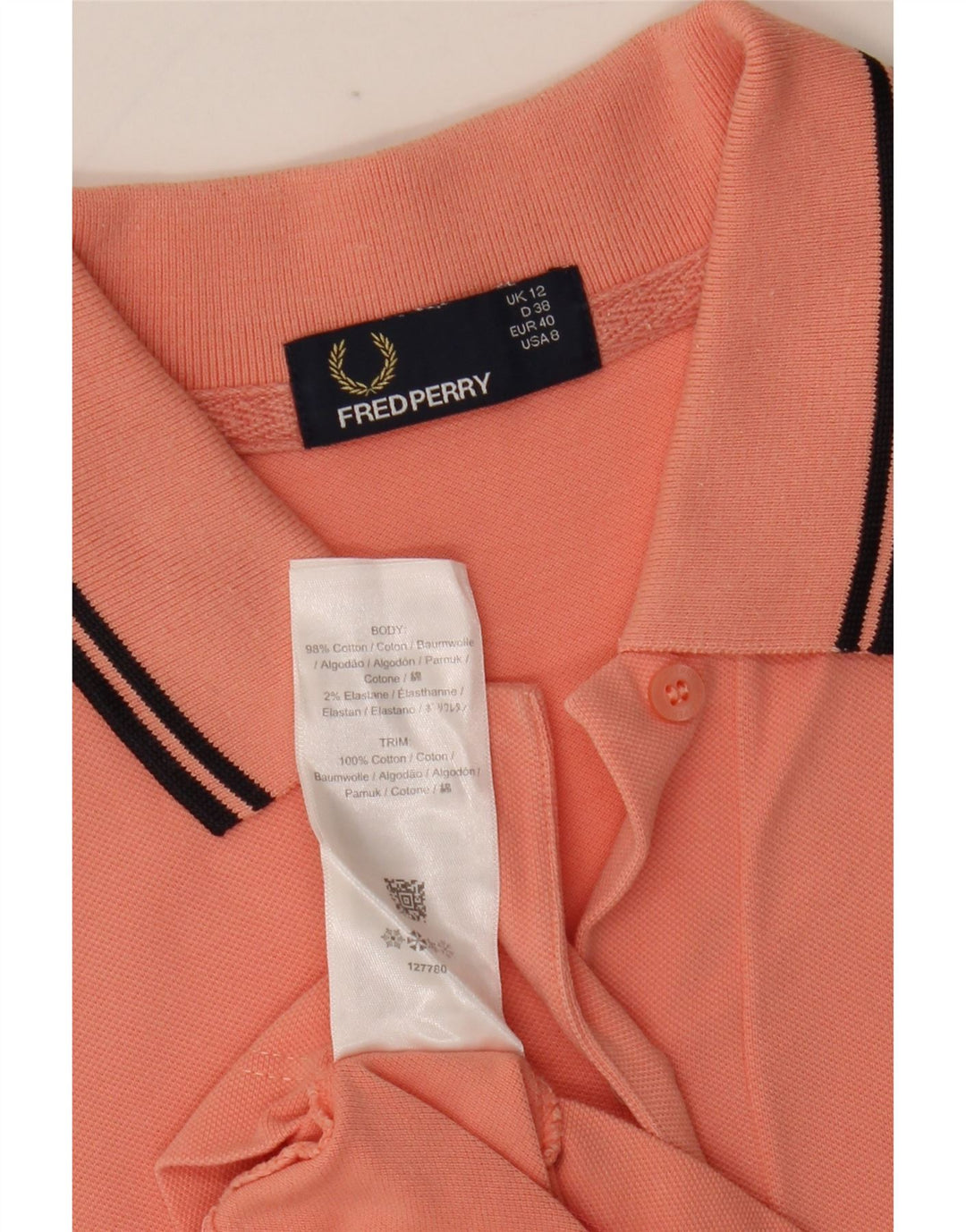 Tricou polo Fred Perry pentru femei UK 12, bumbac roz mediu