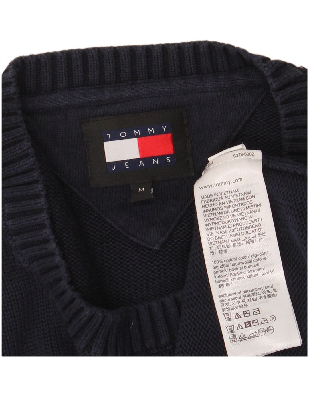 Pulover pentru bărbați TOMMY HILFIGER Pulover cu decolteu rotund din bumbac mediu albastru bleumarin