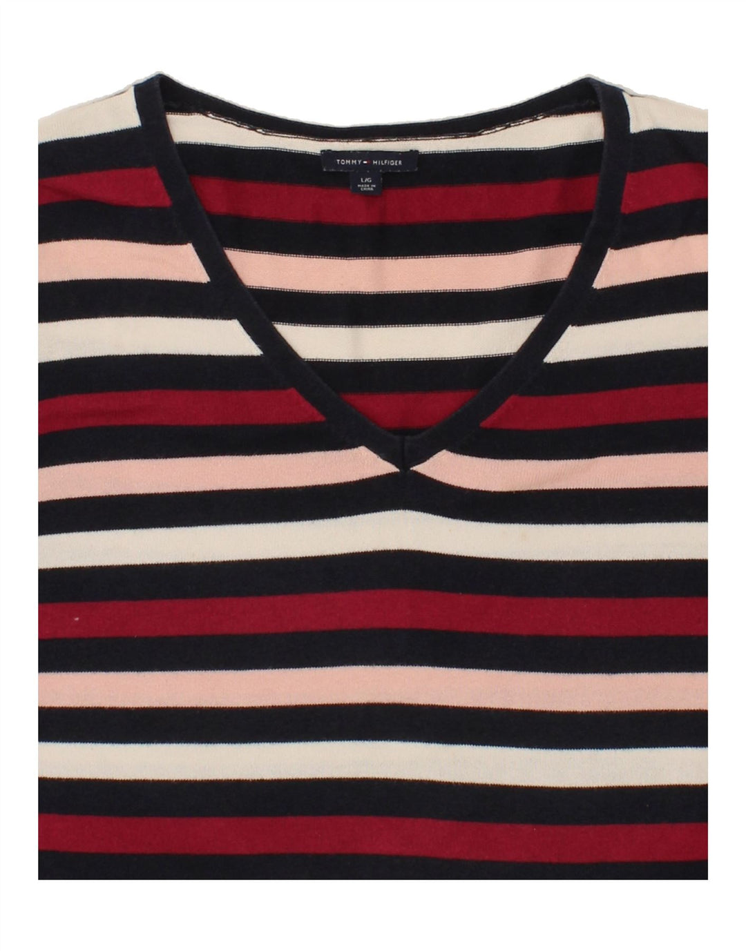 TOMMY HILFIGER Womens V-Neck Jumper Sweater UK 16 Large Multicoloured Vintage Tommy Hilfiger and Second-Hand Tommy Hilfiger from Messina Hembry 