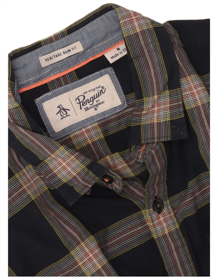 Cămașă cu mânecă scurtă pentru bărbați Heritage Slim Fit Penguin, cu carouri medii bleumarin