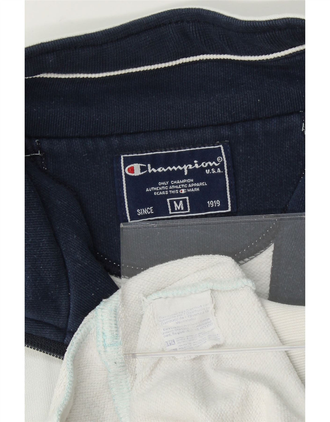 CHAMPION Mens Zip Neck Sweatshirt Jumper Medium Blue Cotton Vintage Champion and Second-Hand Champion from Messina Hembry 