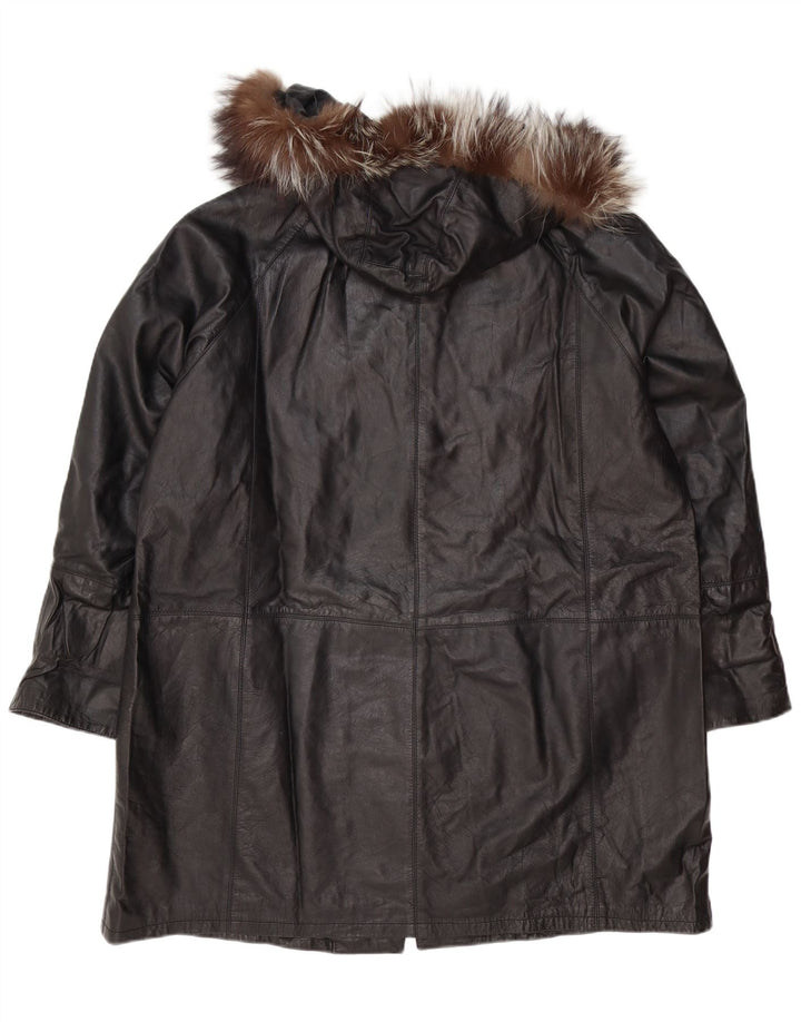 Palton de piele supradimensionat pentru femei cu glugă vintage IT 48 XL din piele neagră