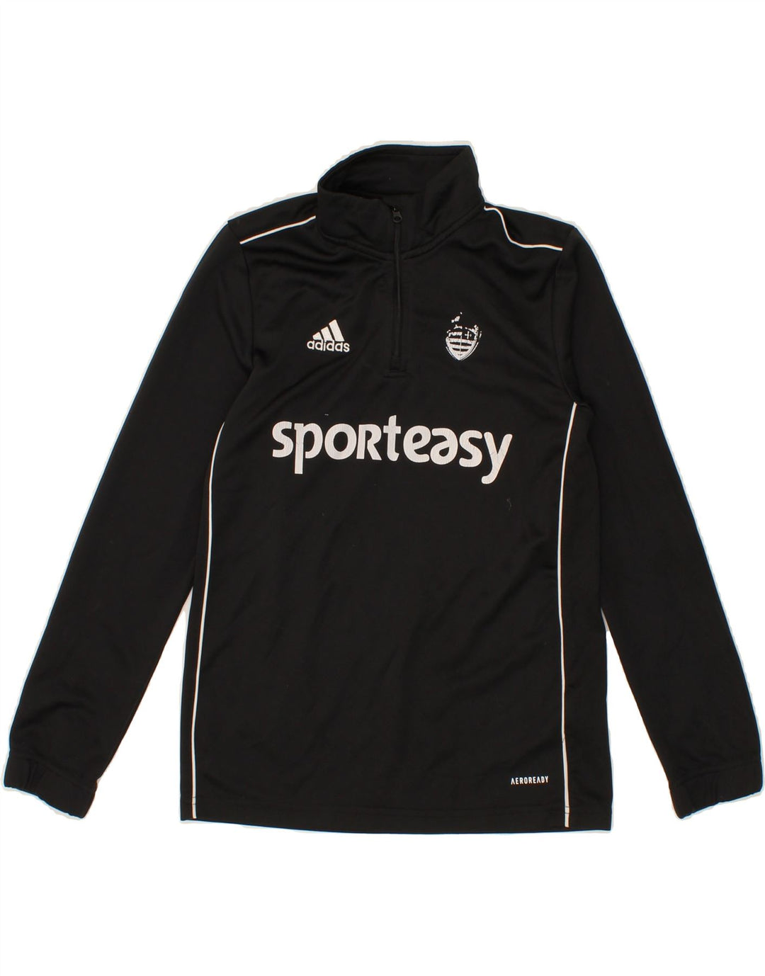 ADIDAS Boys Aeroready Zip Neck Pullover Tracksuit Top 11-12 Years Black Vintage Adidas and Second-Hand Adidas from Messina Hembry 