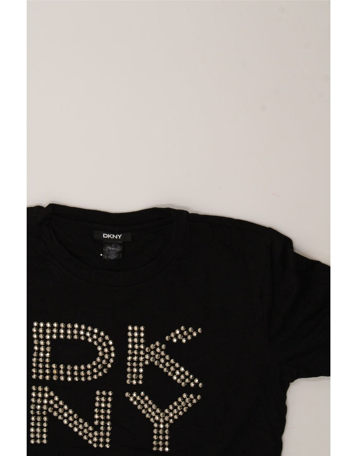 DKNY Womens Oversized Crop Graphic Sweatshirt Jumper UK 14 Medium Black Vintage Dkny and Second-Hand Dkny from Messina Hembry 