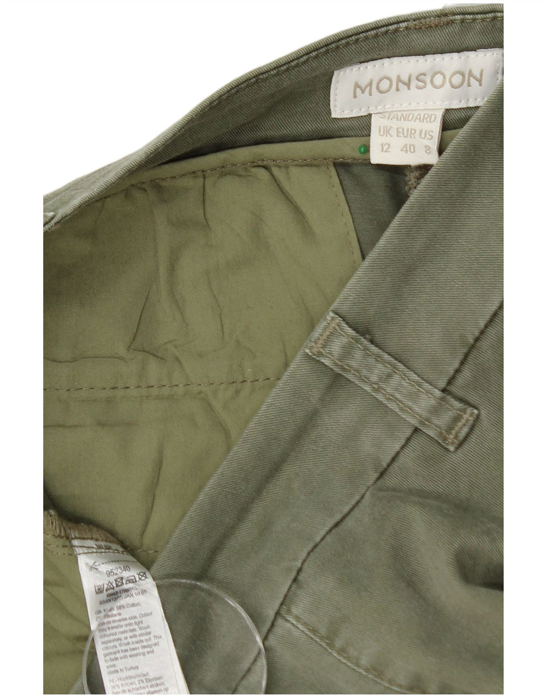 MONSOON Pantaloni chino standard drepti pentru femei UK 12 Medium L32 L28 Kaki