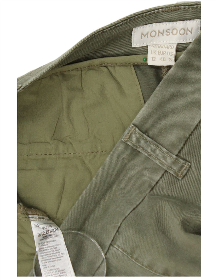 MONSOON Pantaloni chino standard drepti pentru femei UK 12 Medium L32 L28 Kaki