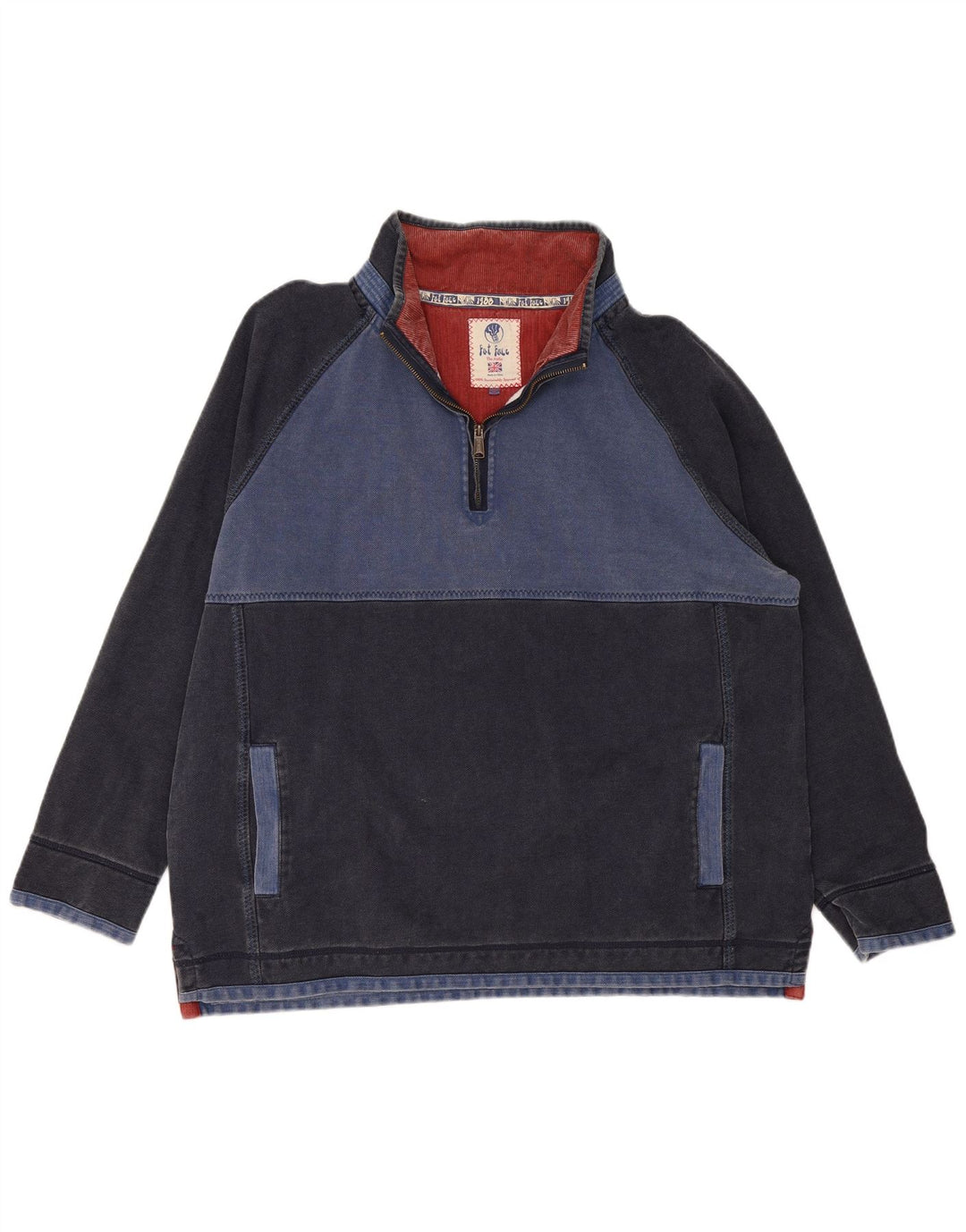 Hanorac pentru bărbați Fat Face, cu fermoar și gât, pulover 2XL, bumbac bleumarin