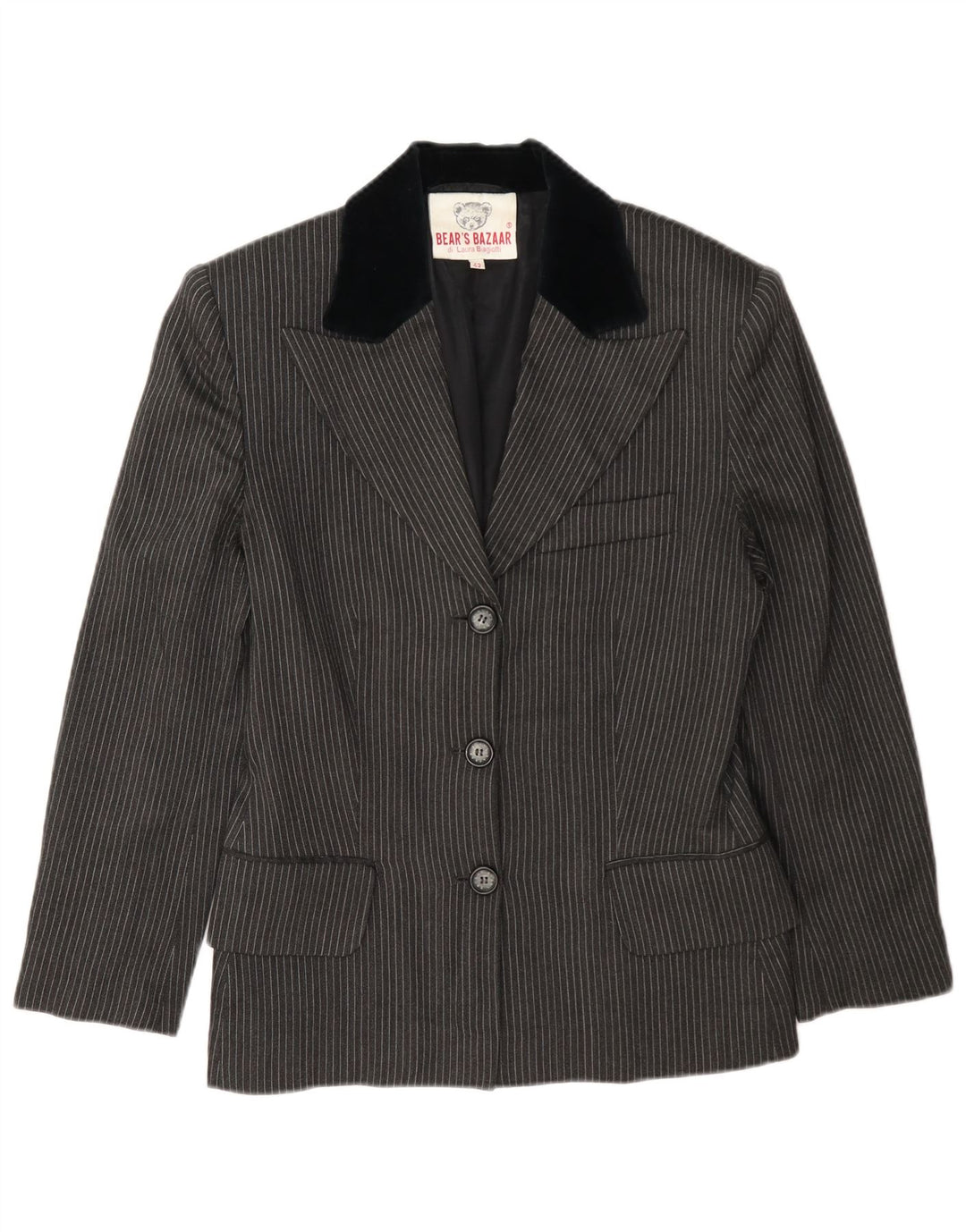 Laura Biagiotti Jachetă Blazer pentru Damă cu 3 Nasturi IT 42 Gri Mediu Pinstripe