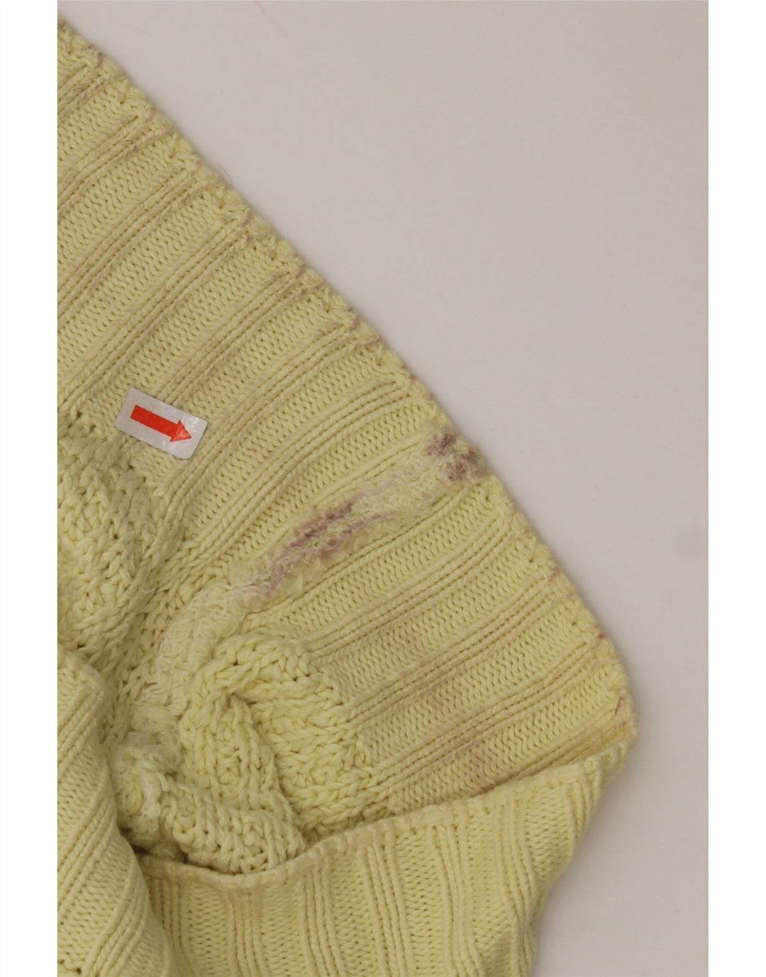 Pulover de damă BENETTON cu gât roșu, bumbac galben IT 50 XL