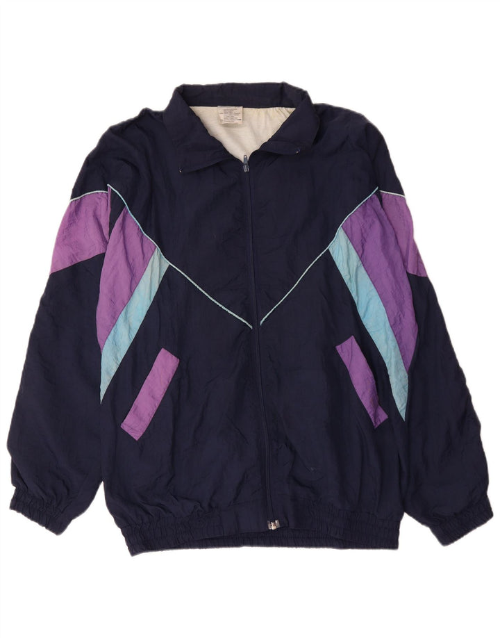 Jachetă de trening vintage pentru bărbați, XL, albastru bleumarin, poliamidă color bloc