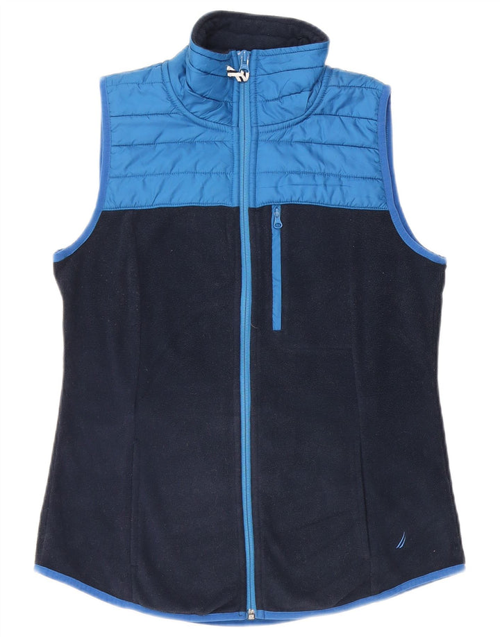 NAUTICA Gilet Fleece pentru Femei UK 10 Small Bleumarin Poliester Colorblock