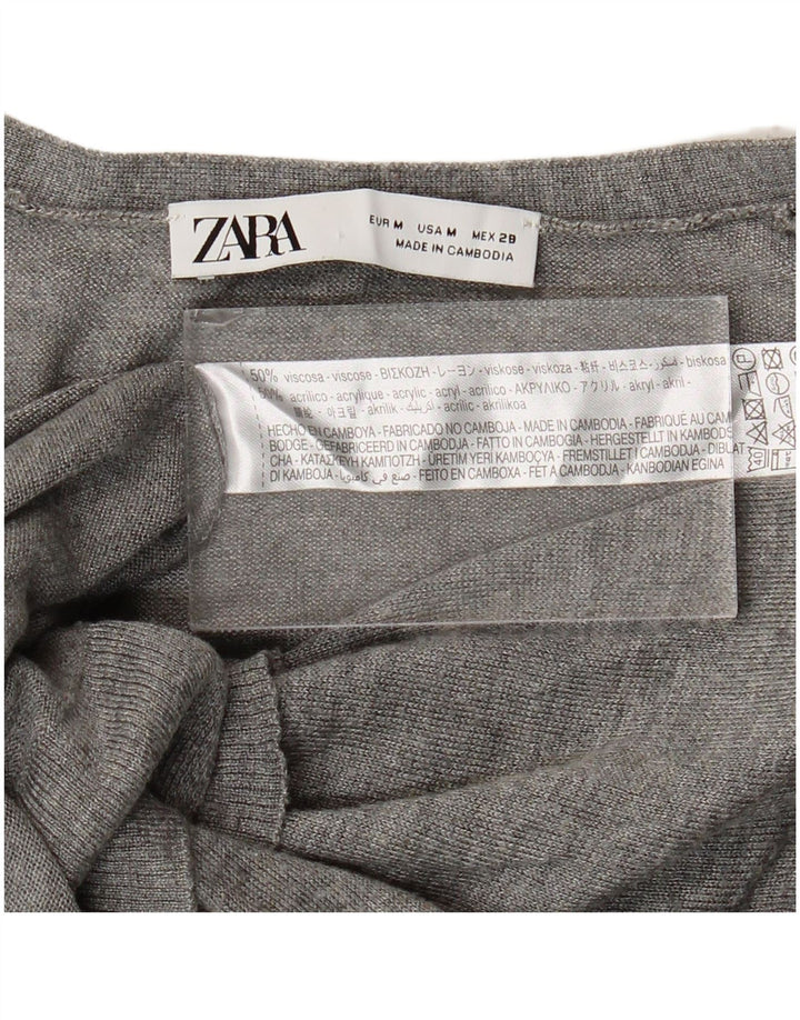 Pulover cardigan pentru femei Zara UK 14 Medium Gri Viscose