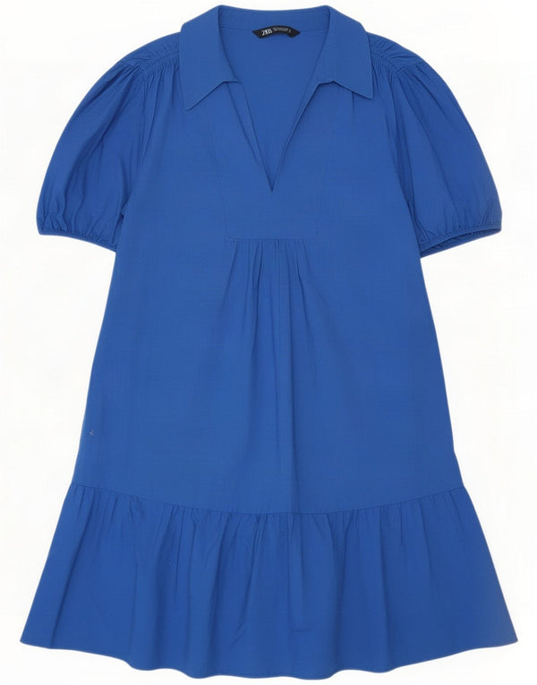 Zara Womens Tired Dress UK 16 Large Blue Bumbac