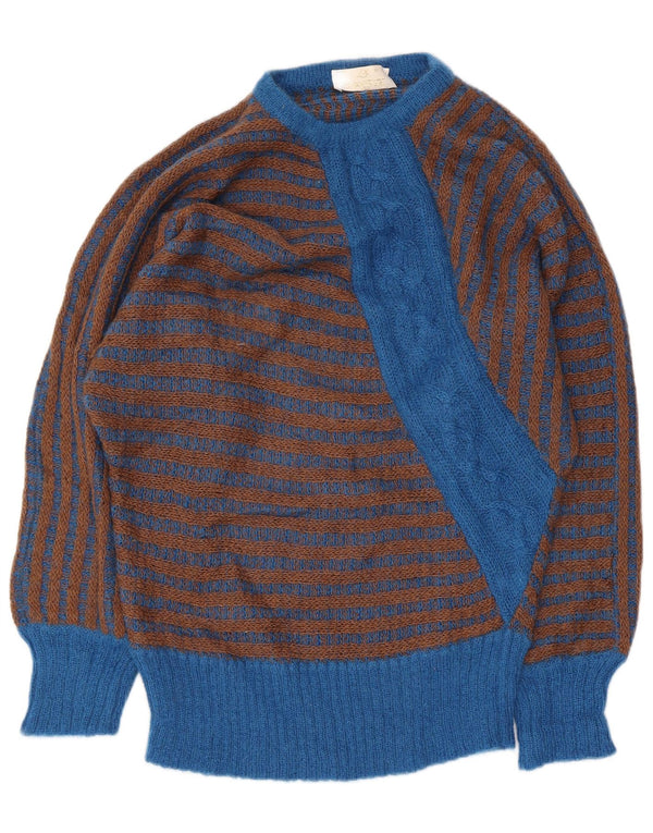 Pulover vintage pentru femei cu decolteu rotund UK 16 Mohair mare cu dungi albastre