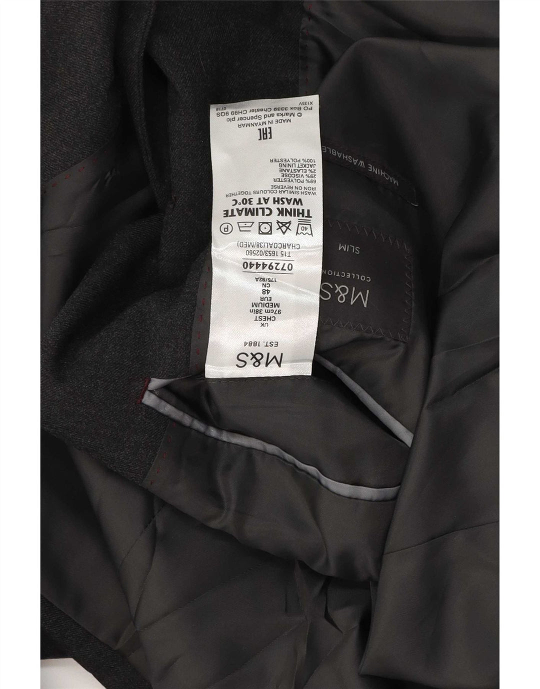 Blazer pentru bărbați Marks & Spencer, cu 2 nasturi, slim, UK 38, lână, gri mediu