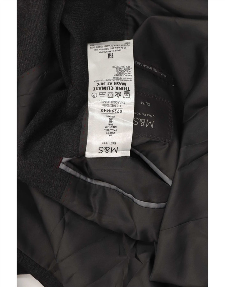 Blazer pentru bărbați Marks & Spencer, cu 2 nasturi, slim, UK 38, lână, gri mediu