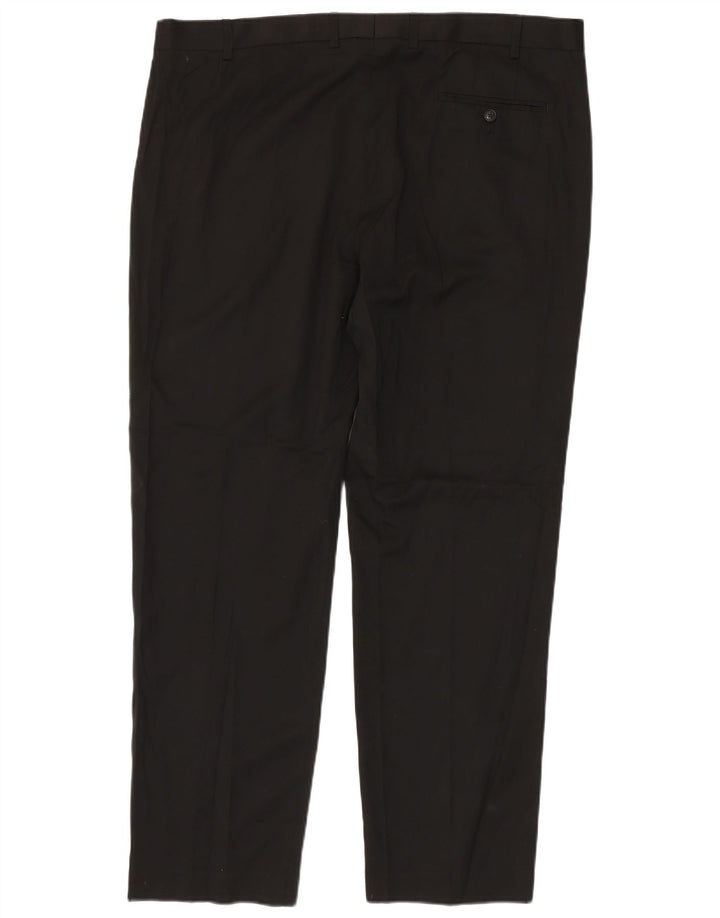Pantaloni de costum obișnuiți, drepti, pentru bărbați, Marks & Spencer, L42 L33, poliester negru