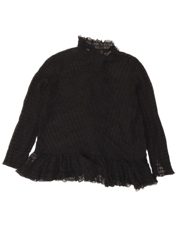 Bluză cămașă cu volane în față pentru femei Zara UK 14 Medium Black