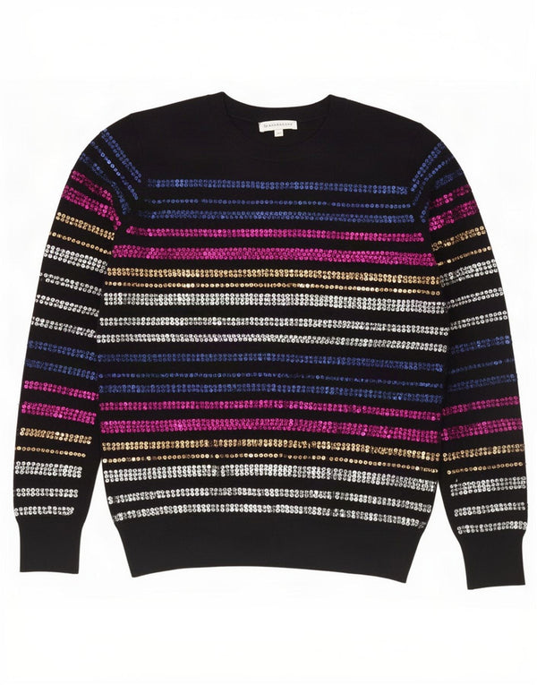 Pulover pentru femei Warehouse cu decolteu triplu UK 10 mic, viscoză cu dungi negre