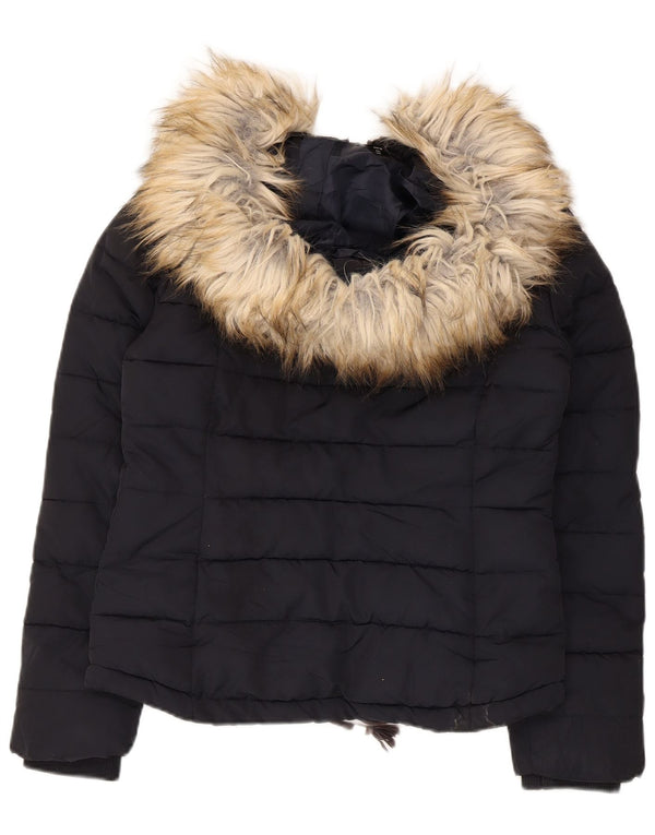 Jachetă căptușită cu glugă Topshop pentru femei UK 8 Small, bleumarin, poliester