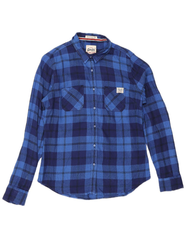 Cămașă de flanel pentru femei Superdry UK 14 Medium Blue Check Viscose
