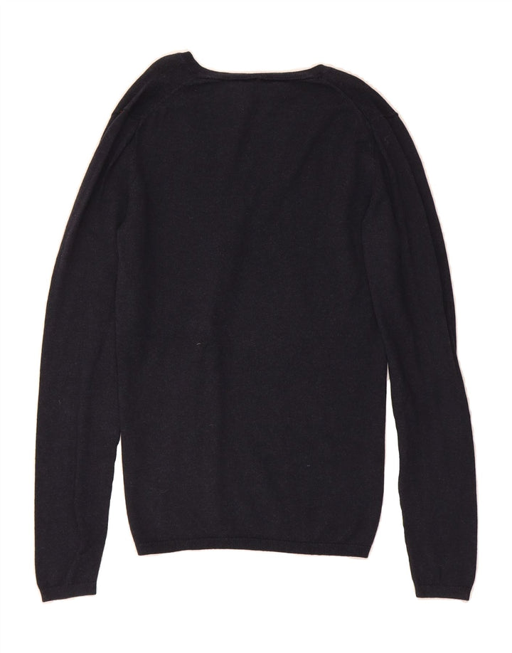 TOMMY HILFIGER Womens V-Neck Jumper Sweater UK 14 Medium Navy Blue Wool Vintage Tommy Hilfiger and Second-Hand Tommy Hilfiger from Messina Hembry 