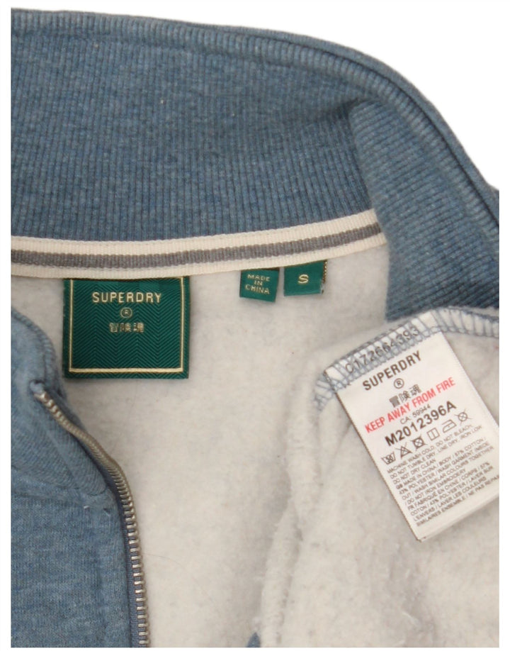 Pulover Superdry pentru bărbați, cu fermoar și gât, din bumbac mic, albastru