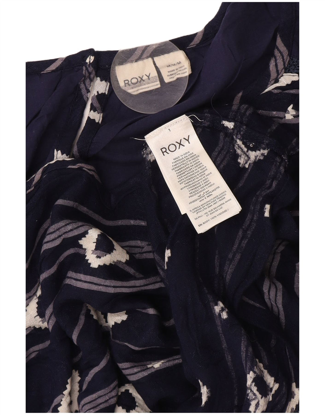 Bluză Roxy pentru femei cu mâneci 3/4, Marea Britanie 12, mediu bleumarin, viscoză geometrică