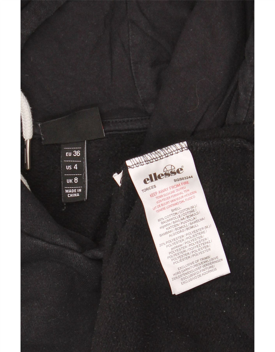 ELLESSe Pulover supradimensionat cu glugă cu grafic pentru femei UK 8 Bumbac negru mic