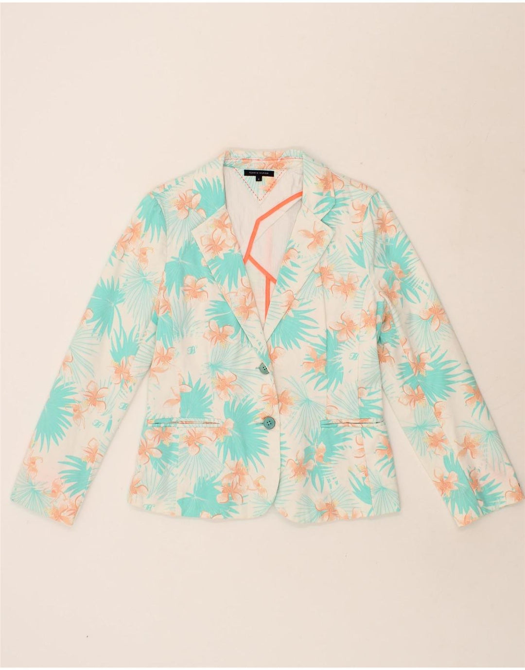 TOMMY HILFIGER Womens 2 Button Blazer Jacket US 8 Medium Turquoise Floral Vintage Tommy Hilfiger and Second-Hand Tommy Hilfiger from Messina Hembry 