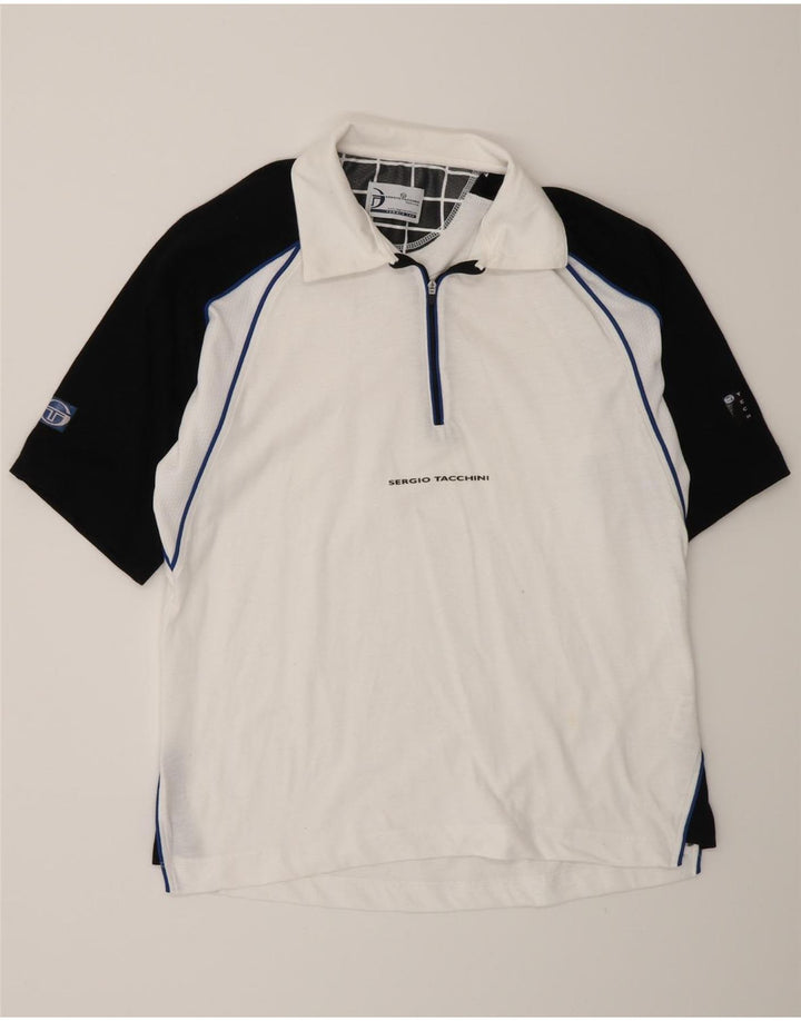 Cămașă polo Sergio Tacchini pentru bărbați, bumbac alb, bloc de culoare