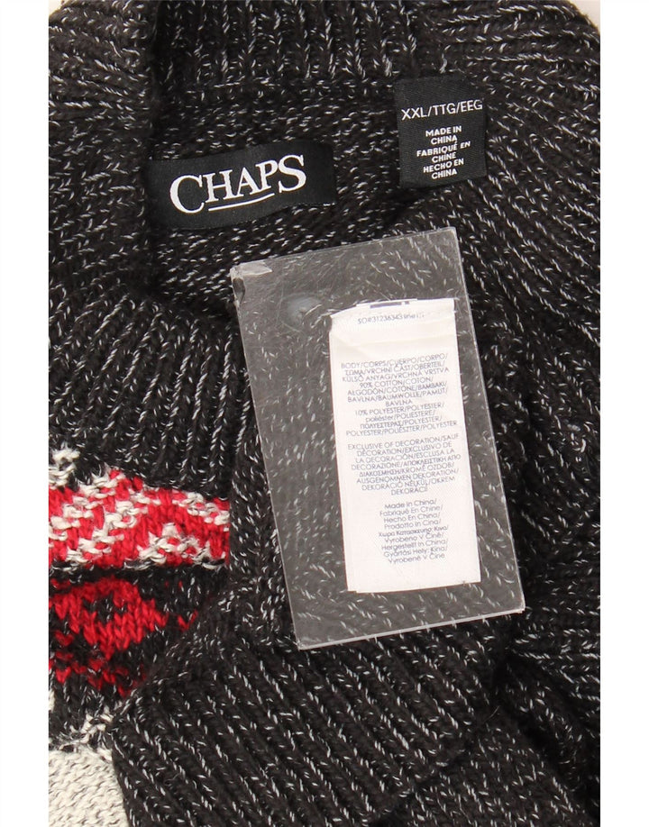 Pulover pentru bărbați CHAPS cu gât cu nasturi, bumbac Fair Isle gri 2XL