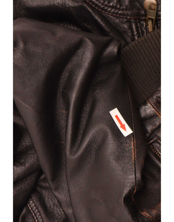 Jachetă Bomber din piele vintage pentru bărbați IT 52 XL maro retro