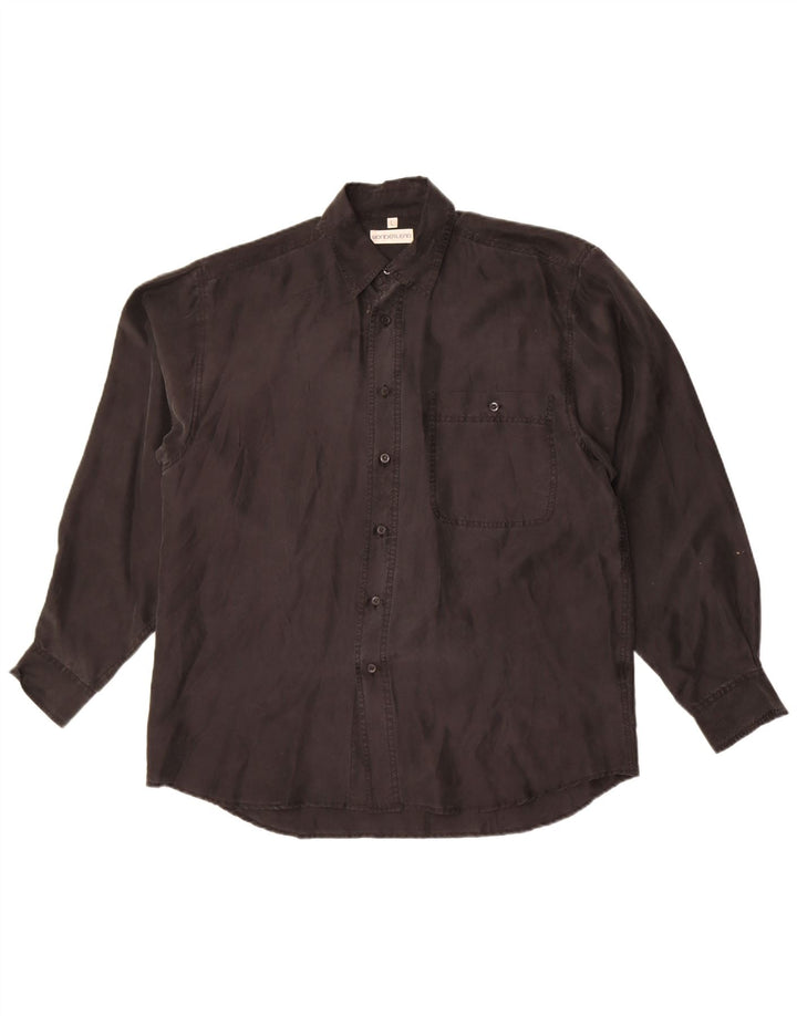 Cămașă Vintage pentru bărbați, mătase mare, neagră