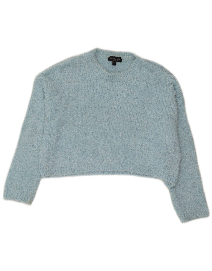 Topshop Pulover Crop Crew Deck pentru femei UK 12 Poliester albastru mediu