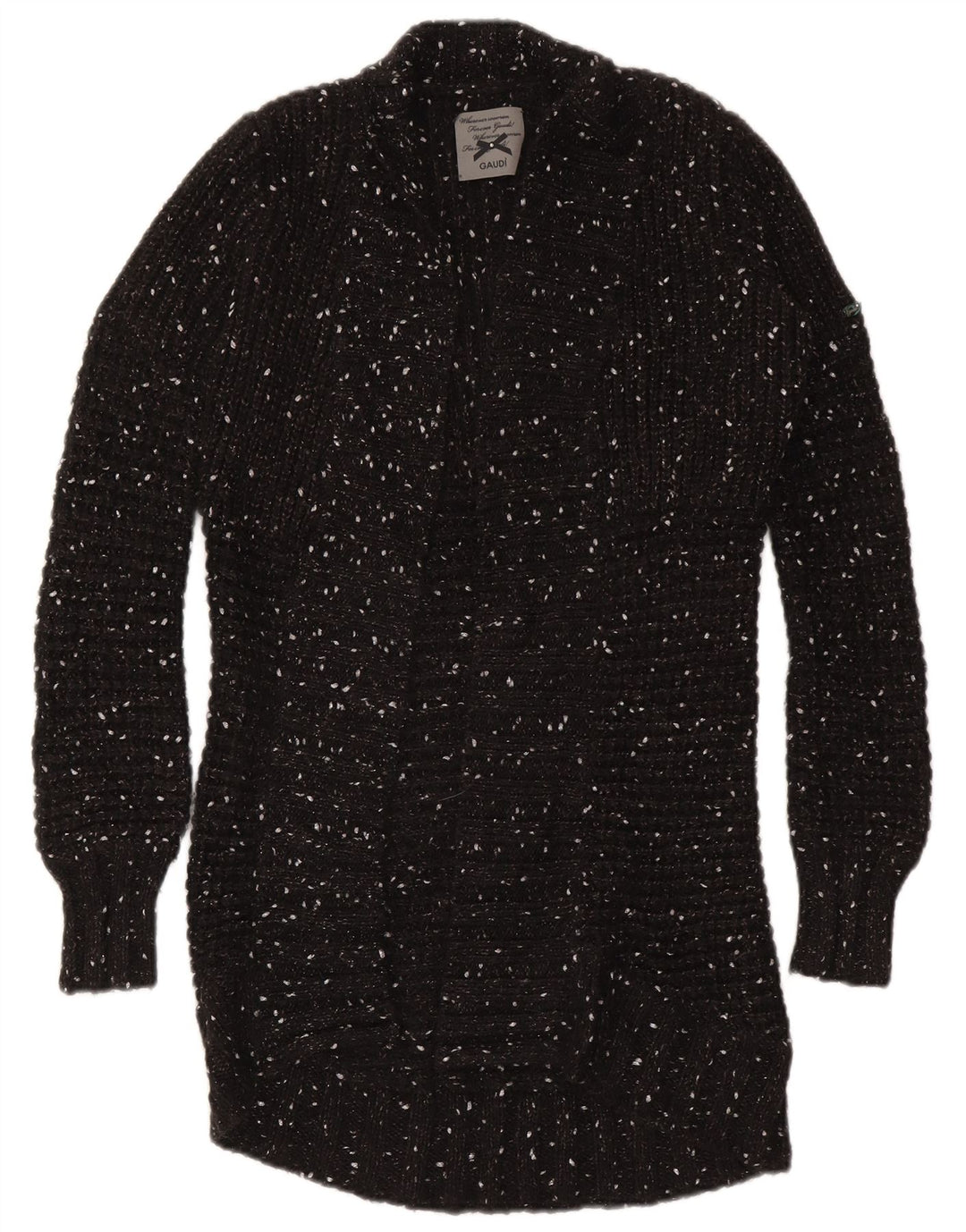 Pulover cardigan deschis cu paragate Gaudi pentru femei UK 10 Nylon negru mic cu pete