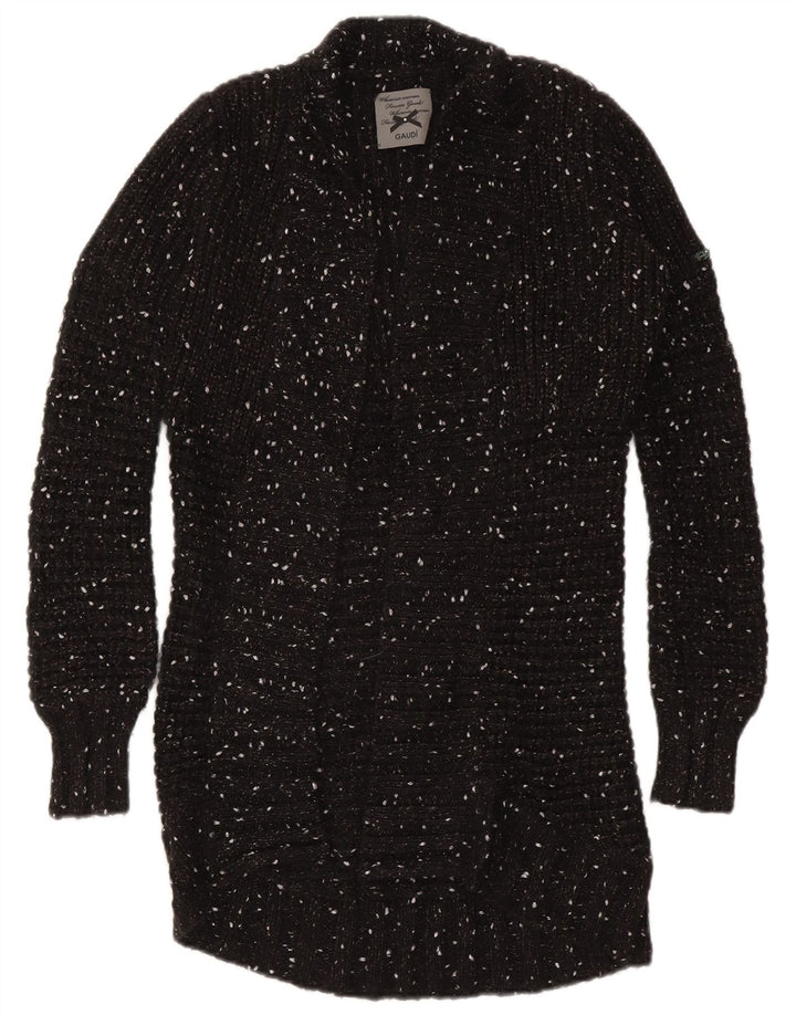 Pulover cardigan deschis cu paragate Gaudi pentru femei UK 10 Nylon negru mic cu pete