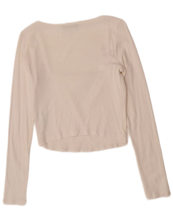 Crop Top pentru femeie Zara cu mânecă lungă UK 14 mare bumbac alb