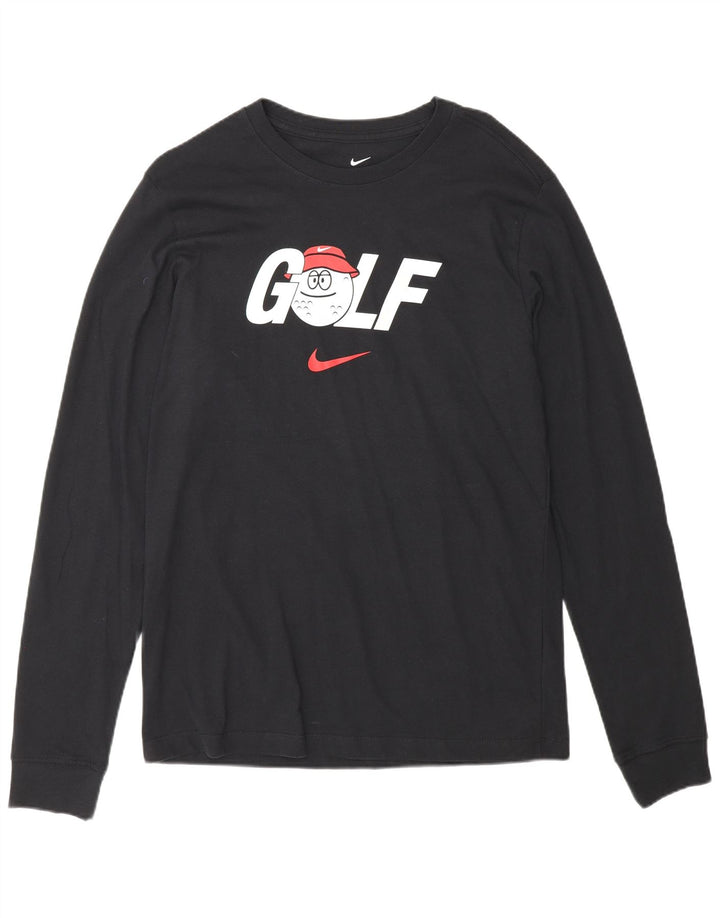 Top cu grafic de golf Nike pentru bărbați cu mânecă lungă, bumbac, albastru bleumarin mediu
