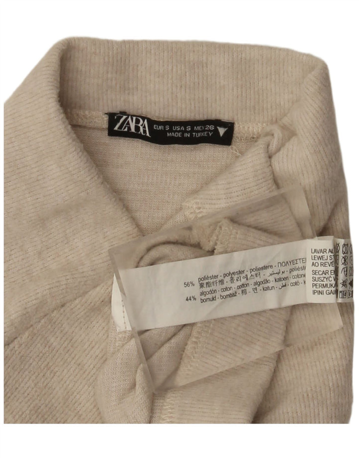 Fusta Midi Zara Femei cu Talie Inalta Mica W26 Bej Poliester