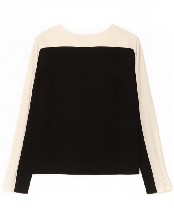 Zara Womens Long Sleeve Blouse Top UK 12 Medium Black Colourblock Viscose