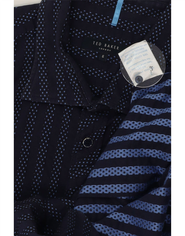 TED BAKER Mens Formal Shirt Size 5 XL Navy Blue Striped Cotton Vintage Ted Baker and Second-Hand Ted Baker from Messina Hembry 