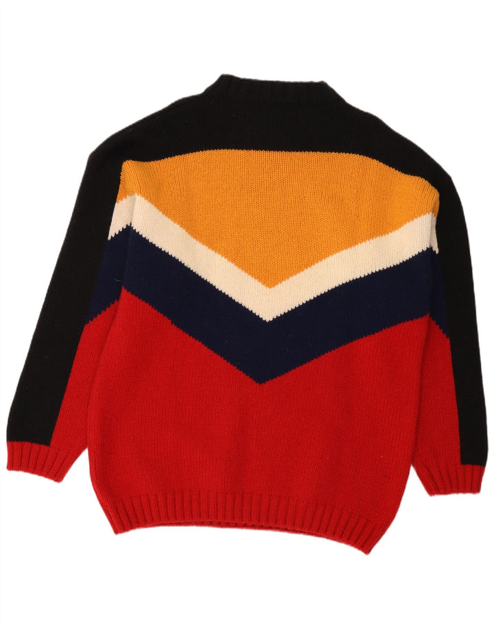 Pulover vintage pentru bărbați cu decolteu în V, lână mare, multicoloră