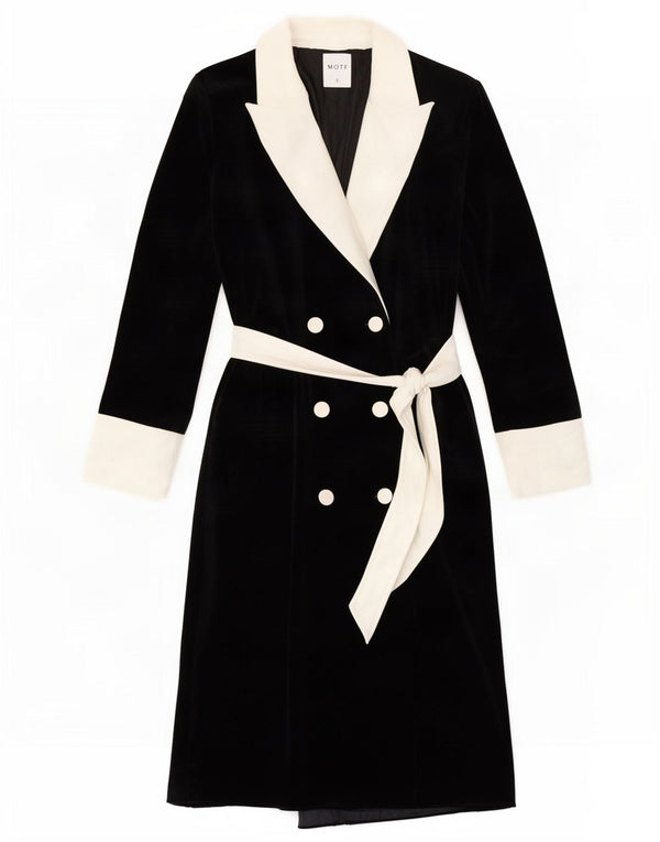 Motf Womens Velour Double Breasted Coat UK 10 Small Black Colourblock