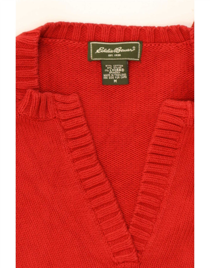 Pulover cu decolteu în V pentru femei Eddie Bauer UK 12 bumbac roșu mediu