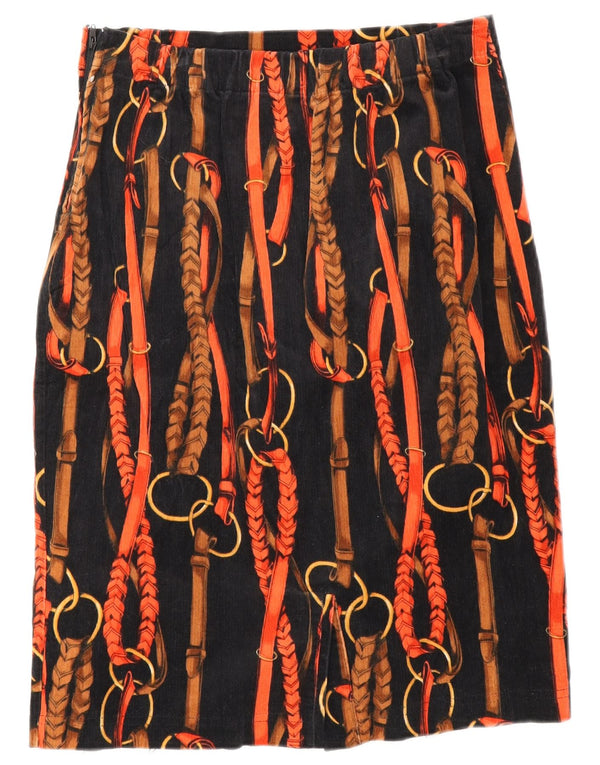 Fusta din velur cu model abstract pentru femei vintage W26 Mic Negru